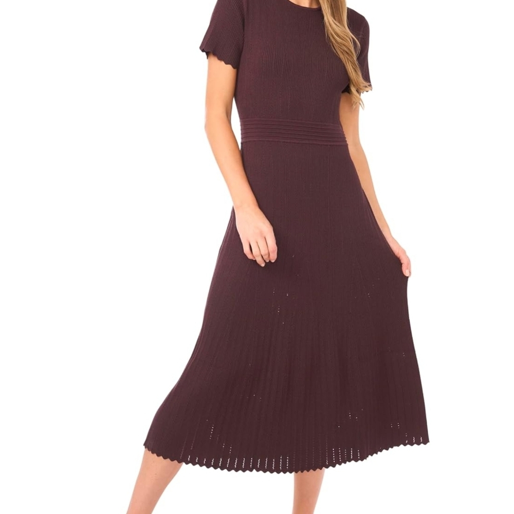 Ted Baker London Plum Ribbed Short-Sleeve Midi Dress